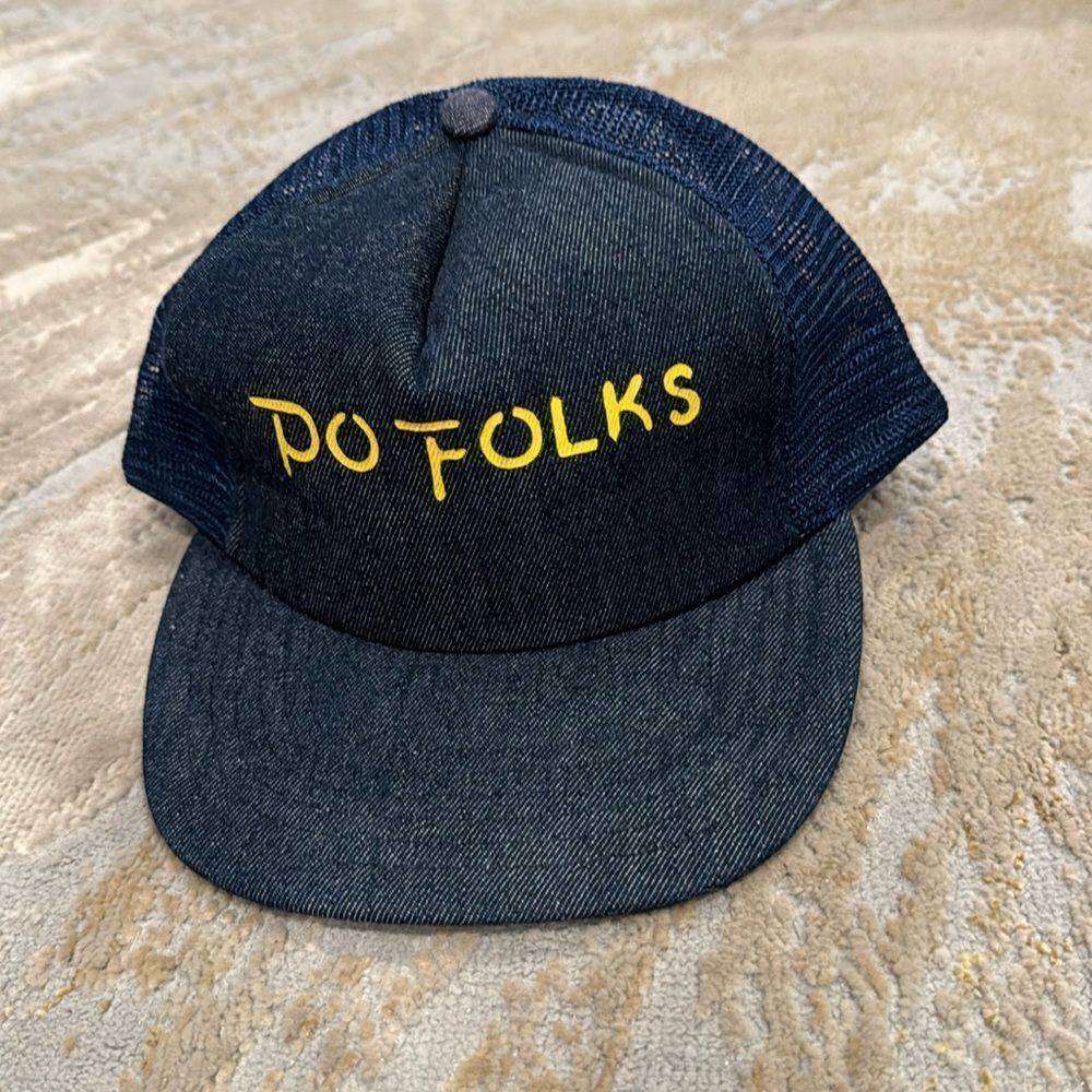 Vintage Po Folks Diner Denim Blue Trucker Mesh Snapback Hat - San Sun like new